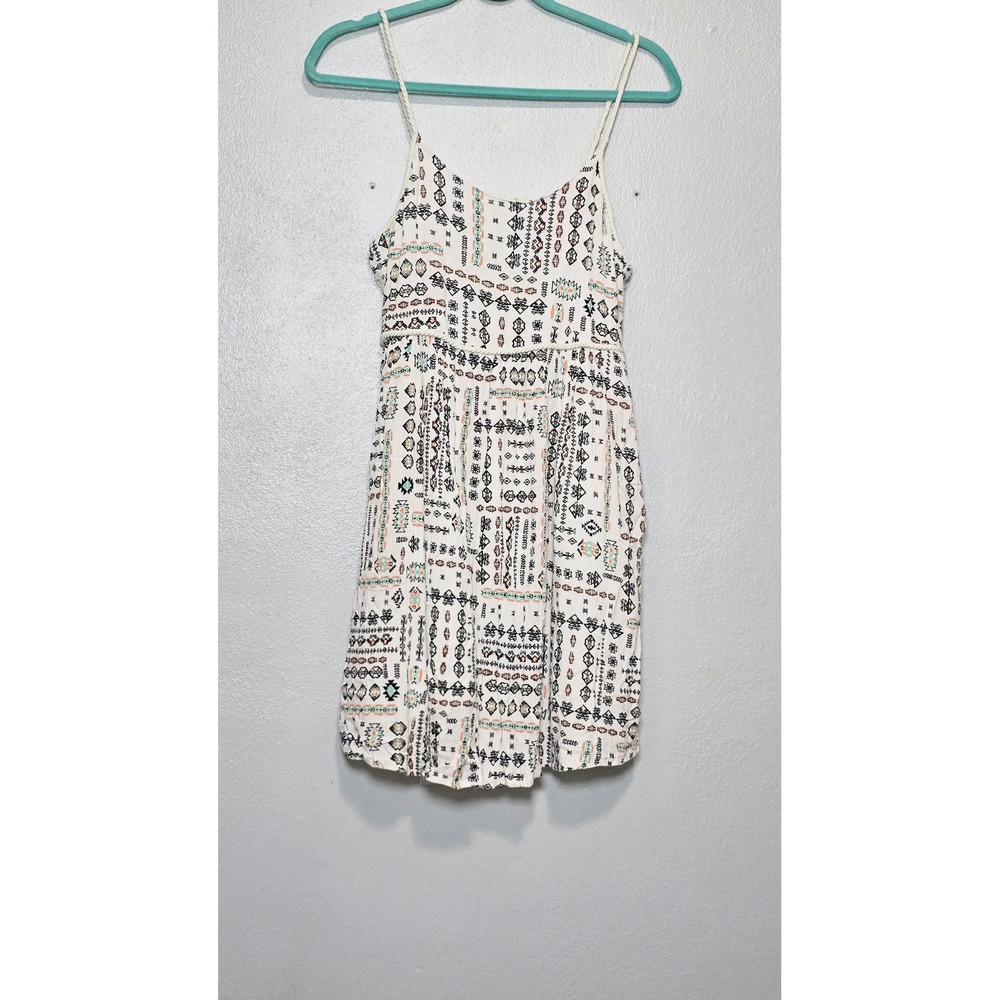 Altar'd State Geometric Tribal Print Mini Dress Boho Crochet Back Cream Medium